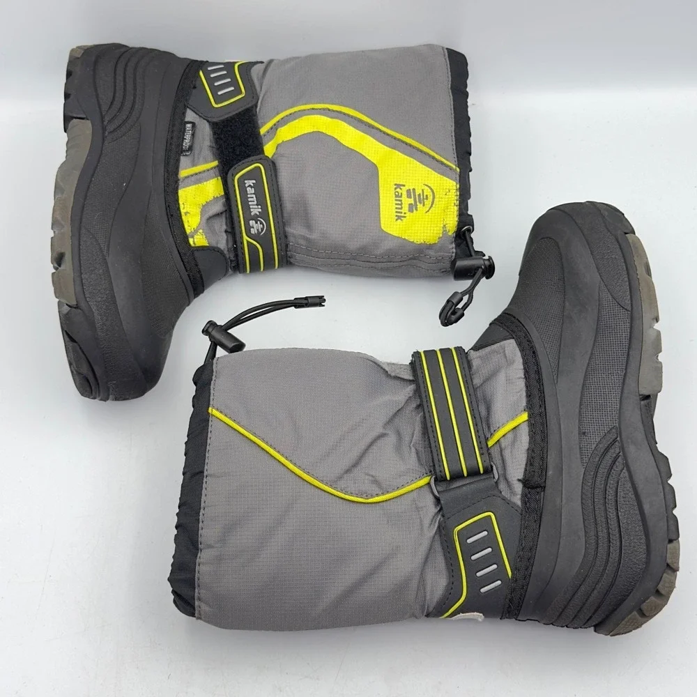 Kamik Kids Grey Yellow Waterproof Insulated Snow Boots Size 3 Made in Canada‎
